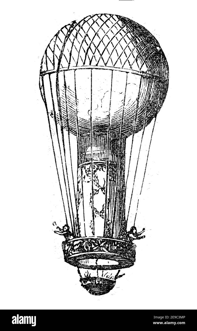 Montgolfiere ab dem 11. September 1783 heißt Montgolfière der erste Heißluftballon, benannt nach den französischen Erfindern Joseph Michel und Jacques Etienne Montgolfier / Montgolfiere vom 11. September 1783, Montgolfière ist der Name des ersten Heißluftballons, benannt nach den französischen Erfindern Joseph Michel und Jacques Etienne Montgolfier, Historisch, historisch, digital verbesserte Reproduktion eines Originals aus dem 19th. Jahrhundert / digitale Reproduktion einer Originalvorlage aus dem 19. Jahrhundert, Stockfoto
