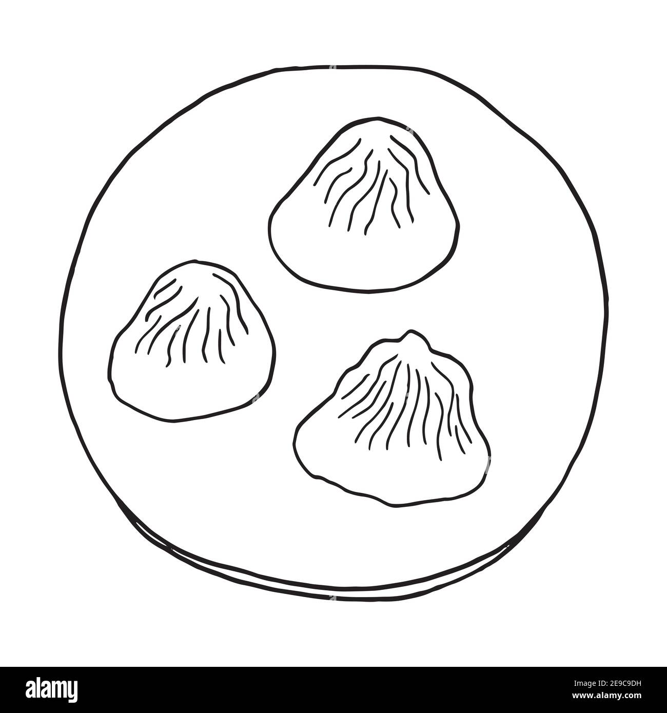 Handgezeichnete Kritzelknödel Xiao Long Bao. Chinesisches Gericht. Design Skizzenelement für Menü Café, Restaurant, Etikett und Verpackung. Vektorgrafik Stock Vektor