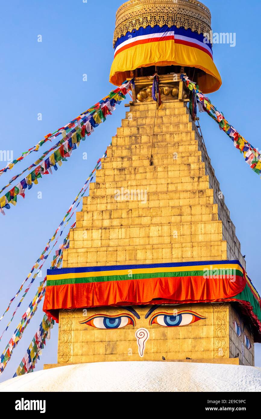Kathmandu, Nepal - Januar 29 2021: Boudhanath Stupa in Kathmandu, Nepal. Stockfoto