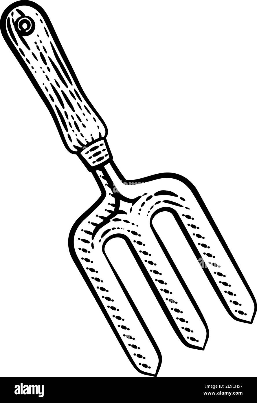 Gartengabel Gartenwerkzeug Vintage Style Holzschnitt Stock Vektor