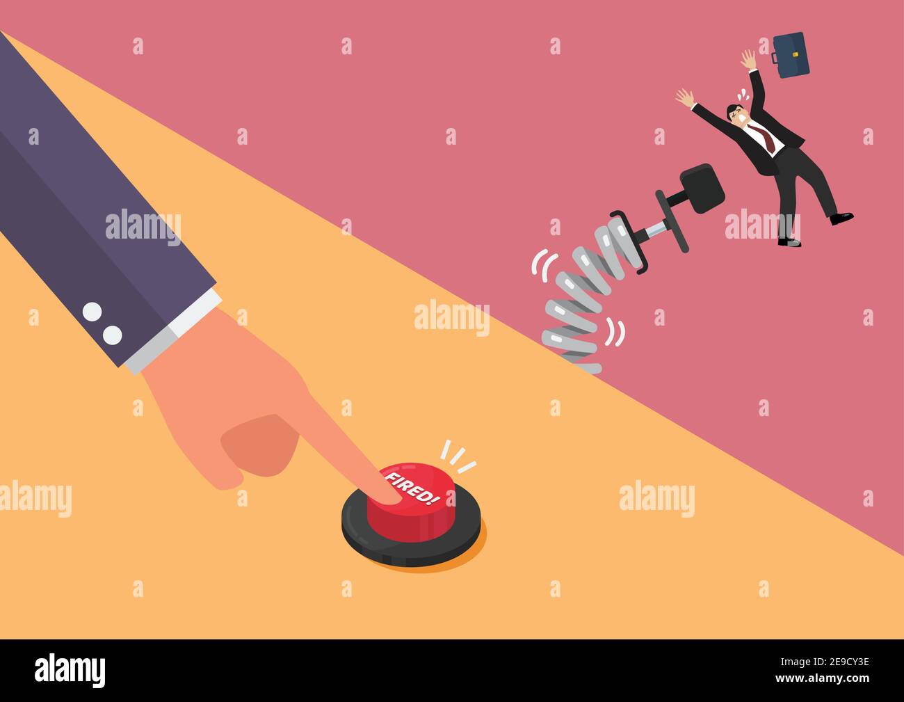 Geschäftsmann Hand drücken abgefeuert Taste, um seinen Mitarbeiter entlassen. Vektorgrafik Stock Vektor