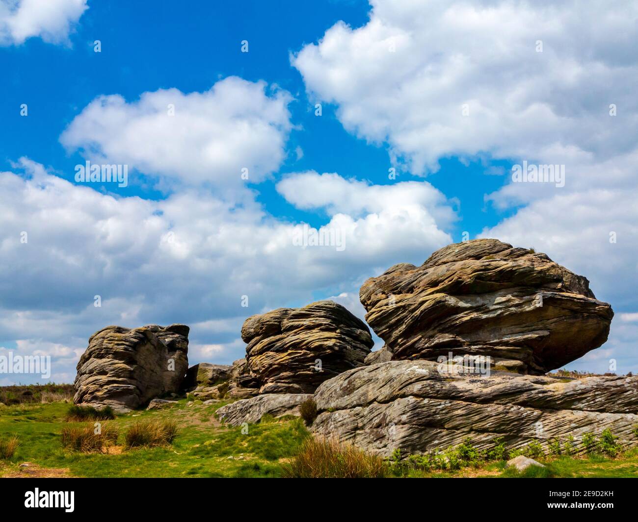 Die drei Schiffe Felsformationen am Birchen Edge bei Baslow Im Peak District National Park Derbyshire Dales England Stockfoto