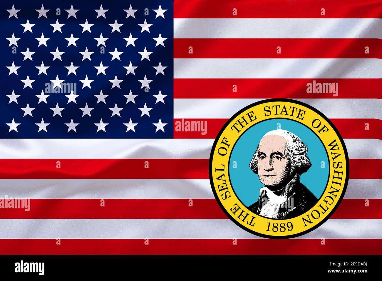 Flagge der USA mit dem Emblem von Washington, USA, Washington Stockfoto