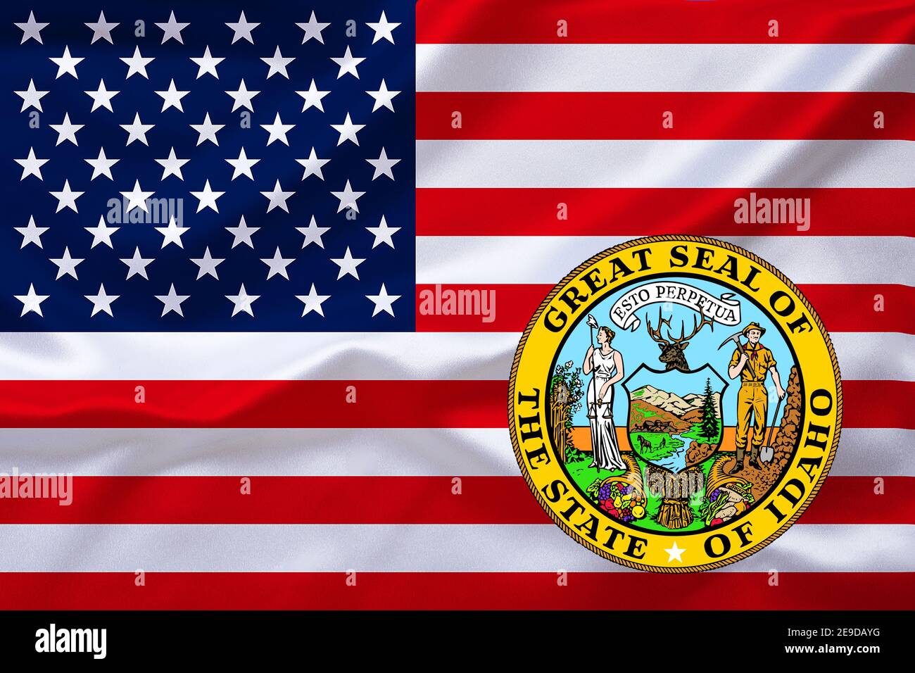 Flagge der USA mit dem Emblem von Idaho, USA, Idaho Stockfoto