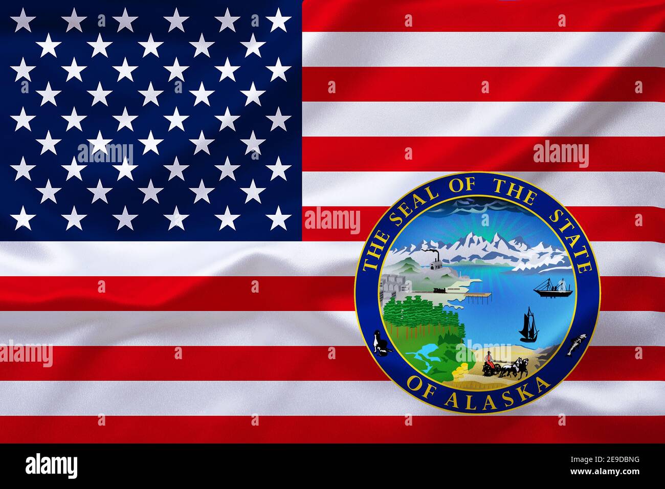 Flagge der USA mit dem Emblem von Alaska, USA, Alaska Stockfoto