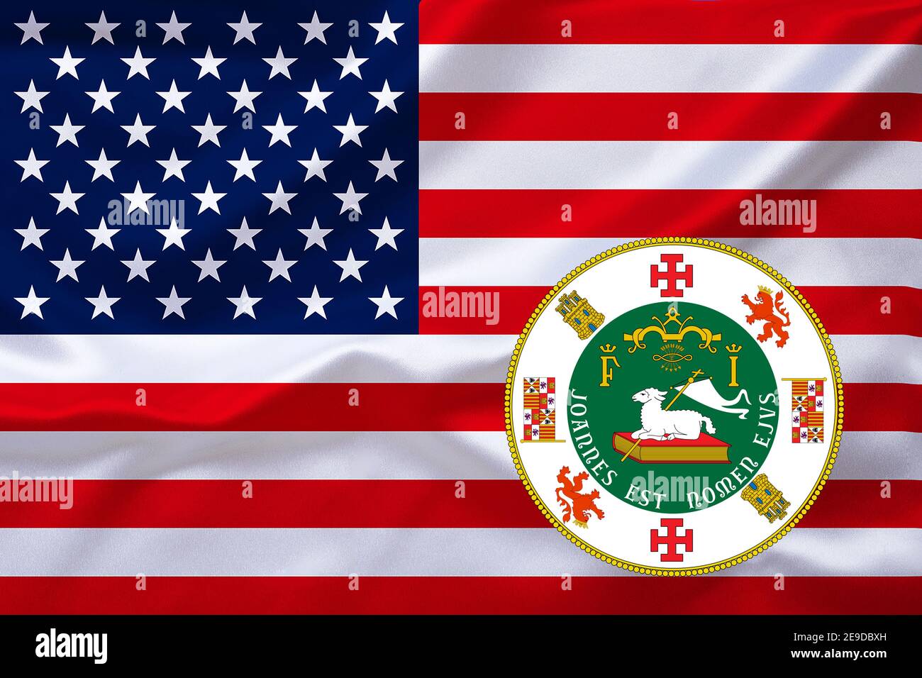 Flagge der USA mit dem Wappen von Puerto Rico, USA, Puerto Rico Stockfoto