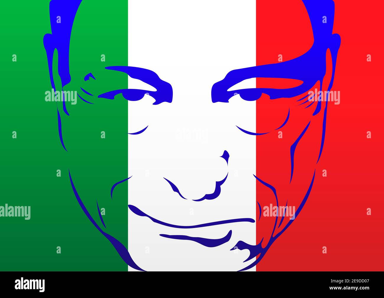 Mario Draghi Porträt auf der italienischen Flagge, Italien, Vektorgrafik Stockfoto