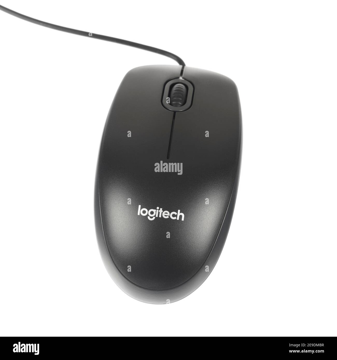 Draufsicht der Computermaus auf weißem Hintergrund isoliert Stockfoto
