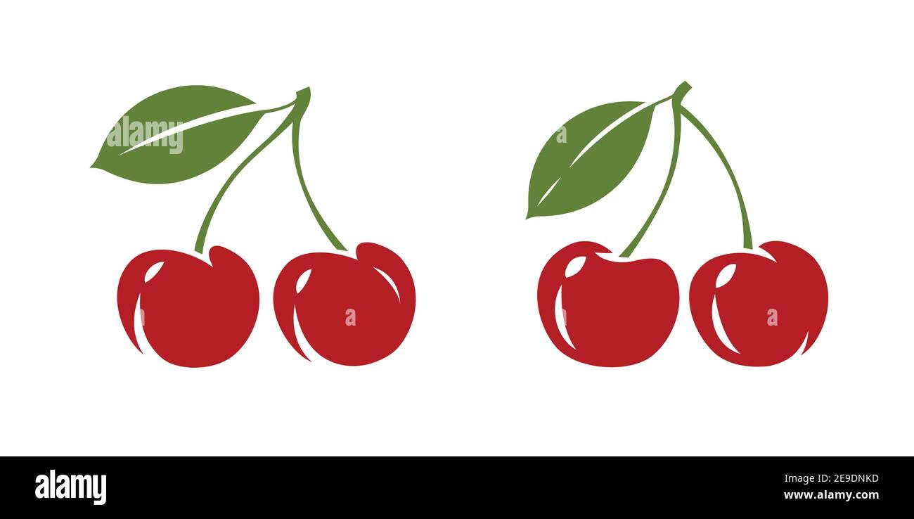 Kirschsymbol, Symbol. Paar rote Kirschen, Obst-Vektor-Illustration Stock Vektor