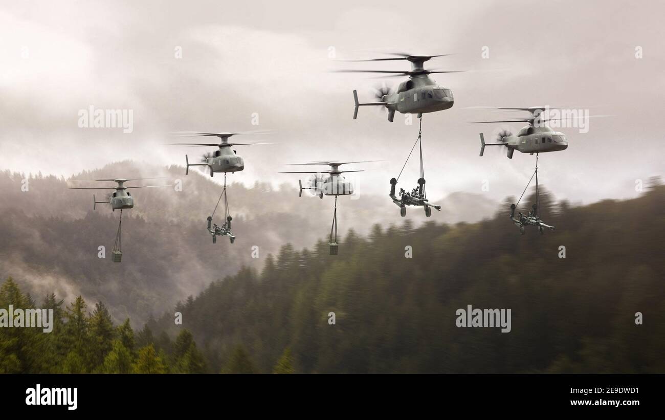 Handout Foto - Sikorsky, eine Lockheed Martin Company und Boeing am 25. Januar 2021 veröffentlichten Details seines neuen Hubschrauberangebots - genannt Defiant X - für die zukünftige Langstreckenflugzeuge (FLRAA) der US Army. DEFIANT X ist ein komplettes Waffensystem, das auf den Handlingqualitäten und Transformationsfähigkeiten aufbaut, die durch den Technologiedemonstrator SB>1 DEFIANT des Teams bewiesen wurden. Es wird Besatzungen ermöglichen, tief und schnell durch komplexes Gelände zu fliegen, schnell zu landen, Soldaten und Ausrüstung in das Zielgebiet (als "das X" bezeichnet) und raus zu liefern, sagte das Unternehmen in einem Statem Stockfoto