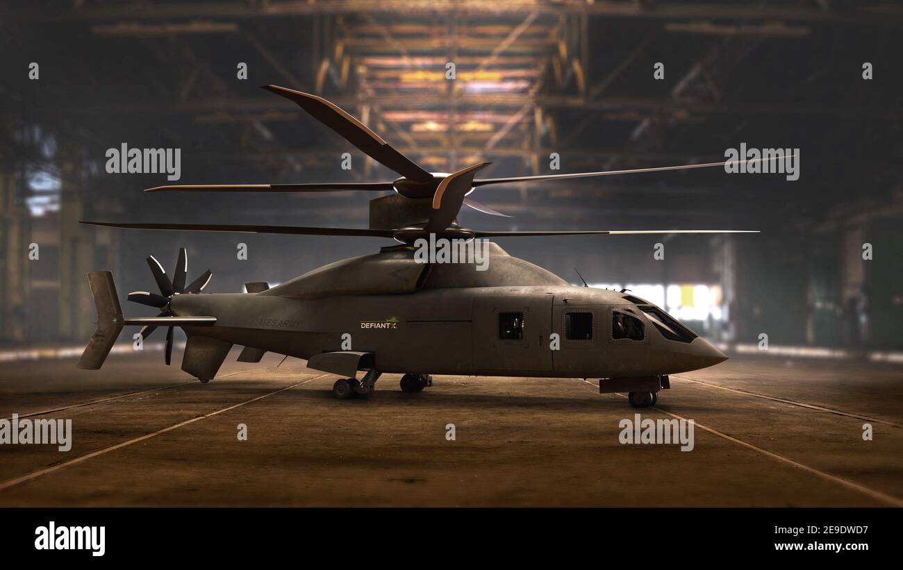 Handout Foto - Sikorsky, eine Lockheed Martin Company und Boeing am 25. Januar 2021 veröffentlichten Details seines neuen Hubschrauberangebots - genannt Defiant X - für die zukünftige Langstreckenflugzeuge (FLRAA) der US Army. DEFIANT X ist ein komplettes Waffensystem, das auf den Handlingqualitäten und Transformationsfähigkeiten aufbaut, die durch den Technologiedemonstrator SB>1 DEFIANT des Teams bewiesen wurden. Es wird Besatzungen ermöglichen, tief und schnell durch komplexes Gelände zu fliegen, schnell zu landen, Soldaten und Ausrüstung in das Zielgebiet (als "das X" bezeichnet) und raus zu liefern, sagte das Unternehmen in einem Statem Stockfoto