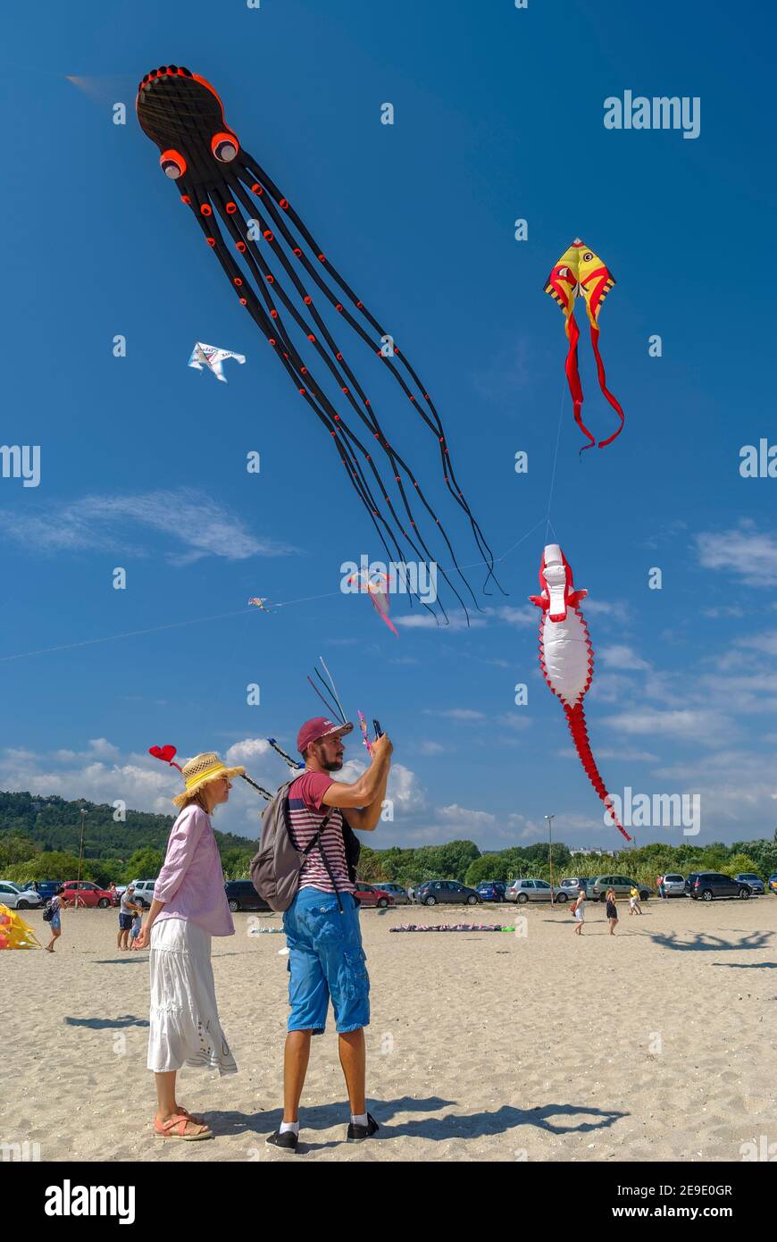 Kite Festival am Strand Varna Bulgarien. Stockfoto
