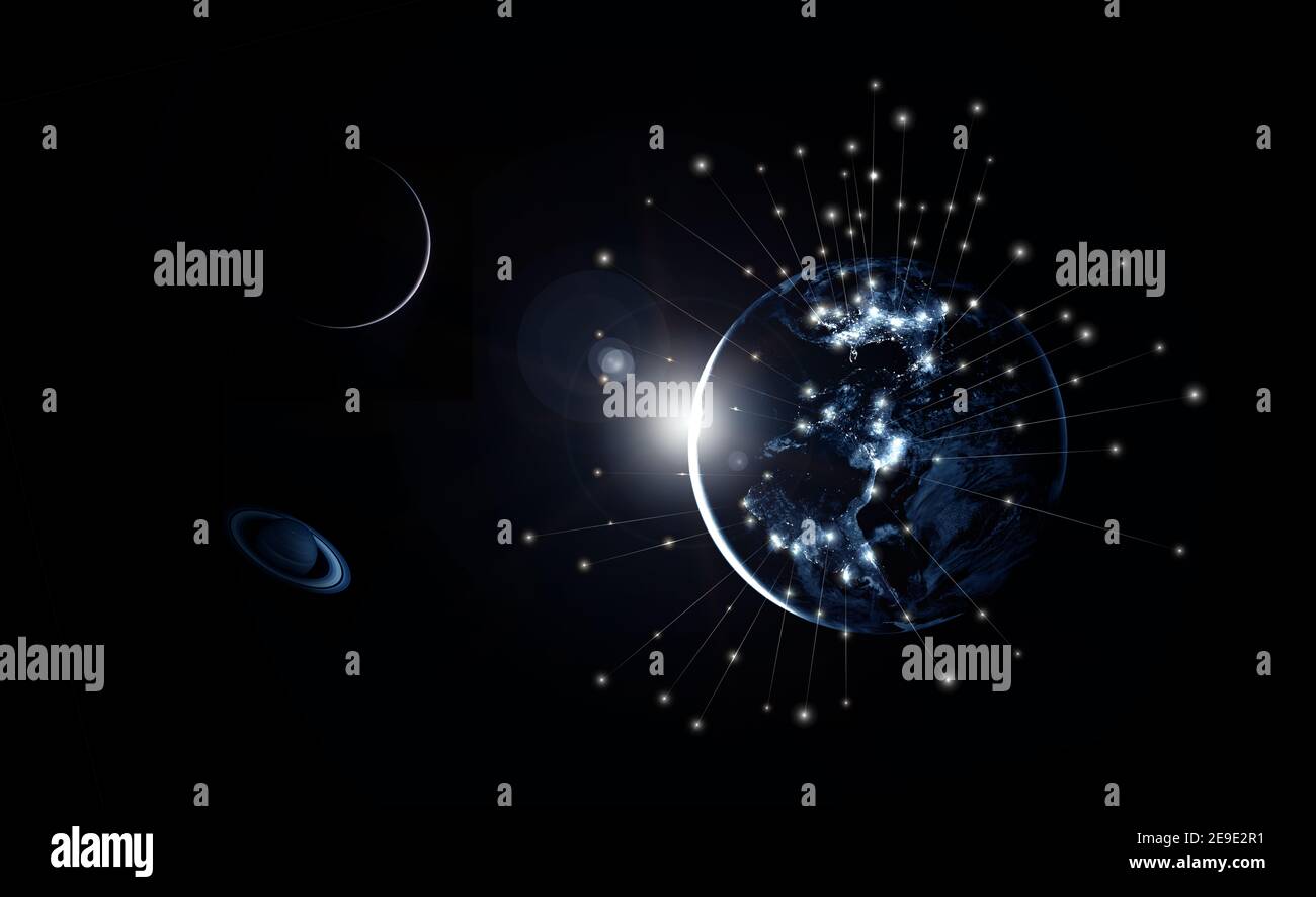 Globale Vernetzung und internationale Kommunikation. Planet Erde als Symbol des globalen Netzwerks. Elemente dieses Bildes sind im Besitz der NASA. Stockfoto
