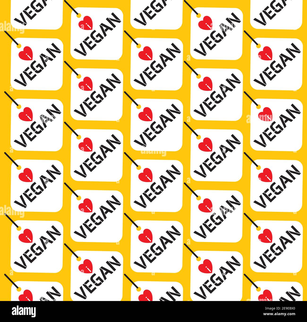 Ich liebe vegane nahtlose Muster auf einem gelben Hintergrund Stock Vektor