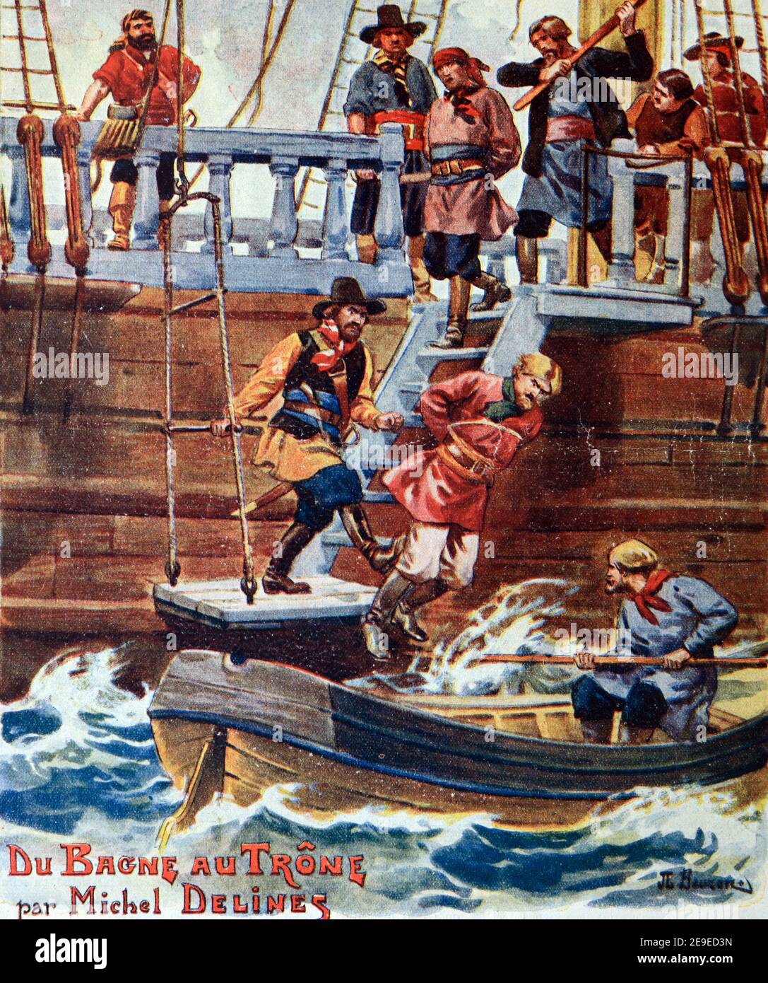 Meuterei an Bord Schiff am Meer 1910 Alte Buchcover oder Abbildung Stockfoto