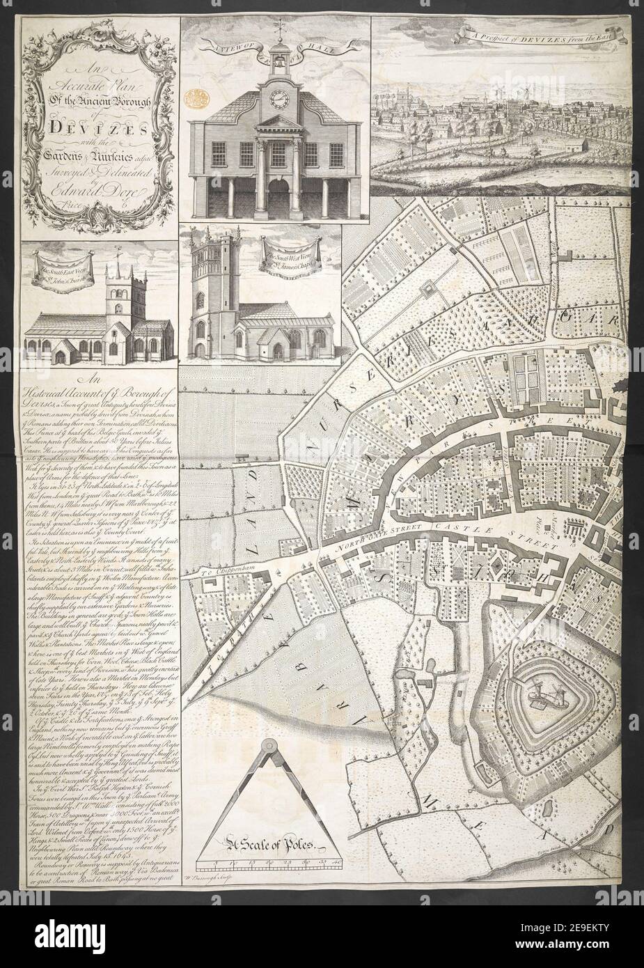 Ein genauer Plan des alten Borough DEVIZES Autor Dore, Edward 43,33. Erscheinungsort: England Verlag: [Verlag nicht identifiziert] Erscheinungsdatum: [Ca. 1759?] Art des Artikels: 1 Karte auf 2 Blatt Maße: 74 x 102 cm ehemaliger Besitzer: George III, König von Großbritannien, 1738-1820 Stockfoto