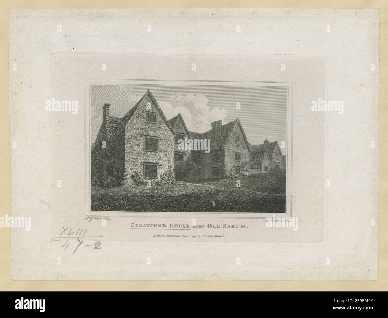 STRATFORD HAUS IN DER NÄHE DER ALTSTADT VON SARUM. Autor Landseer, John 43,47.2. Erscheinungsort: London Verlag: Feby 1 1795 von T. Cadell, Strand., Erscheinungsdatum: [Februar 1 1795] Artikeltyp: 1 Print Medium: Radierung und Gravur Maße: 11 x 16,5 cm, auf Blatt 16,1 x 22 cm ehemaliger Besitzer: George III, King of Great Britain, 1738-1820 Stockfoto