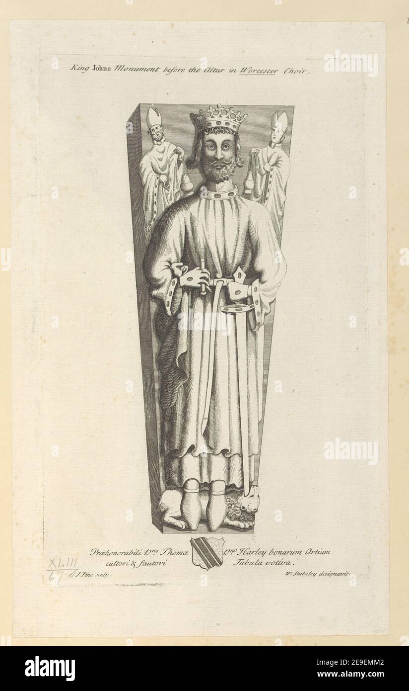 King Johns Monument vor dem Altar im Worcester Choir. Autor Pine, John 43,67.s. Ort der Veröffentlichung: [London] Verlag: [W. Stukeley] Erscheinungsdatum: [1724 c.] Art des Artikels: 1 Druck Medium: Radierung und Gravur Maße: Platemark 27,7 x 17,0 cm ehemaliger Besitzer: George III, König von Großbritannien, 1738-1820 Stockfoto