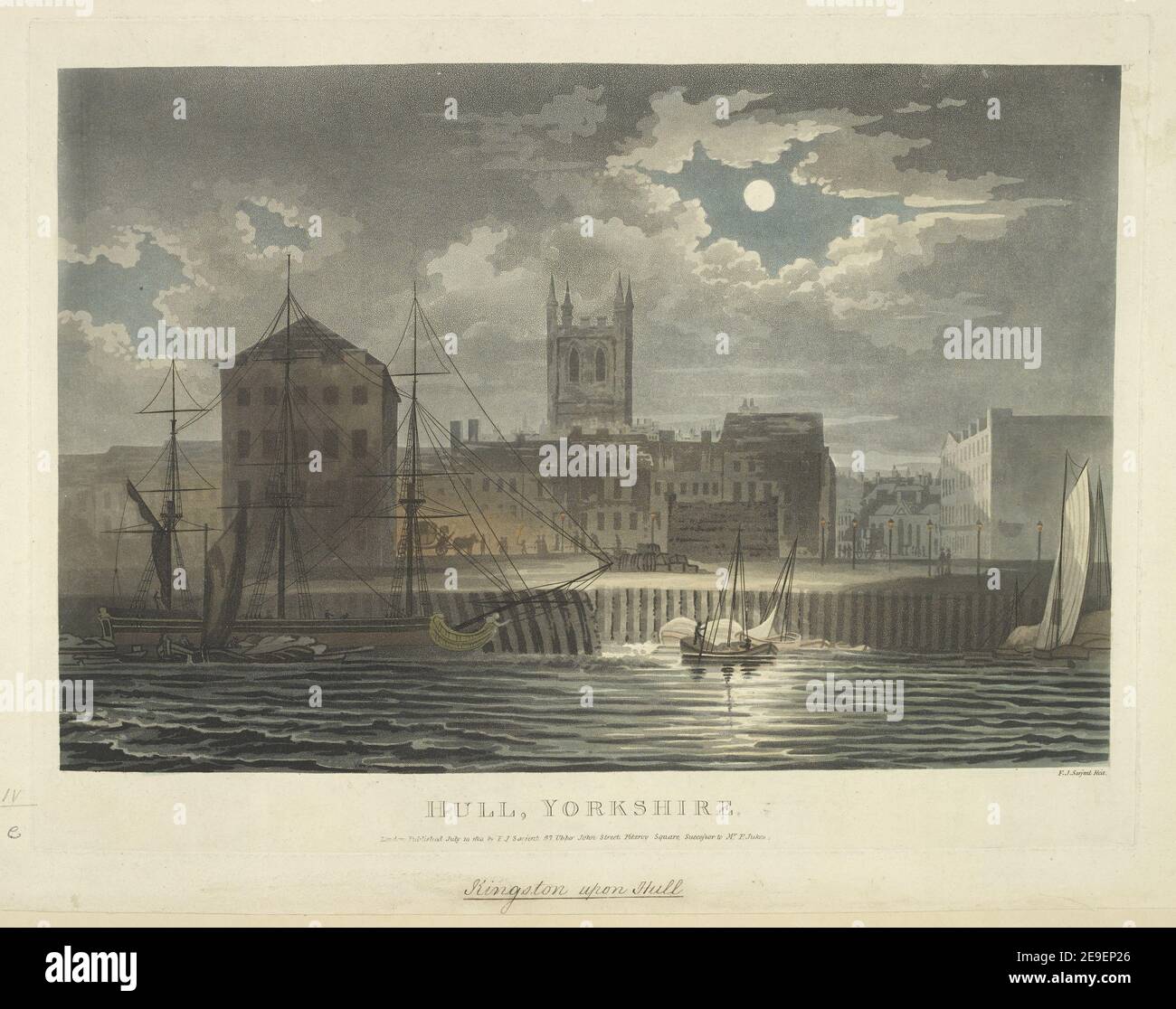 HULL, YORKSHIRE. Autor Sarjent, Francis James 44,37.e. Erscheinungsort: London Verlag: Erschienen im Juli 10 1810 bei F.J. Sarjent 57 Upper John Street, Fitzroy Square, Nachfolger von Herrn F. Jukes., Erscheinungsdatum: [Juli 10 1810] Objekttyp: 1 Druckmedium: Aquatinta und Radierung mit Handkolorierung Maße: Platemark 28 x 35,6 cm, auf Blatt 31,2 x 42,4 cm ehemaliger Besitzer: George III., König von Großbritannien, 1738-1820 Stockfoto