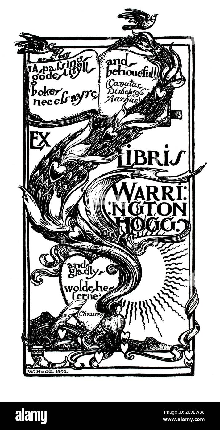 Persönliches Exlibris-Design des Atyisten Herbert Warrington Hogg, 1893 Band 1 des Studios an Illustrated Magazine of Fine and Applied Art Stockfoto
