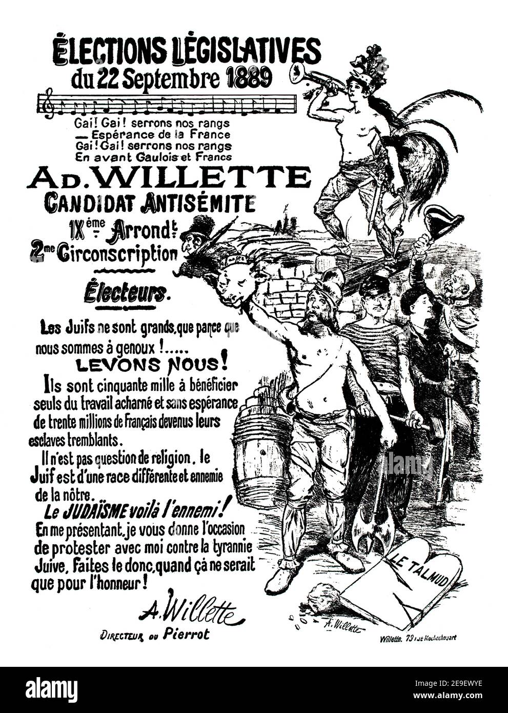 1889 Paris gesetzgebendes Wahlplakat für Antisemitismus-Parteianwärter Adolphe Willette aus dem Jahr 1893 Band 1, das Studio eine illustrierte Zeitschrift von Fin Stockfoto