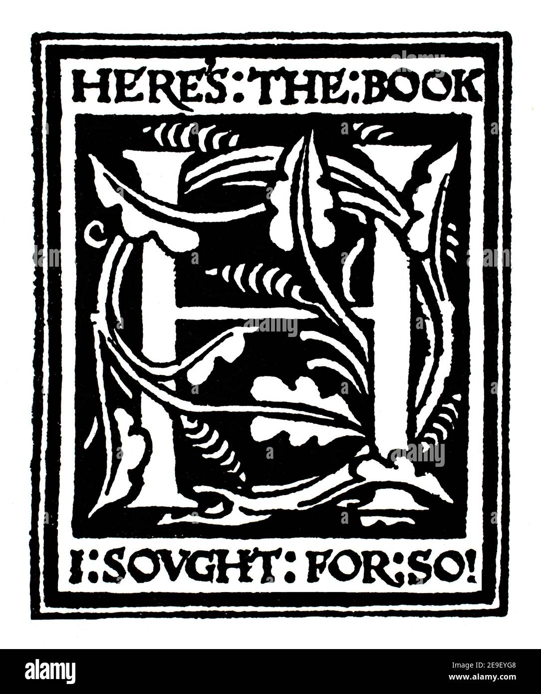 Hier ist das Buch, das ich suchte so, Exlibris-Linienillustration von Herbert P Horne, in 1893 Band 1 des Studios an Illustrated Magazine of Fine and A Stockfoto