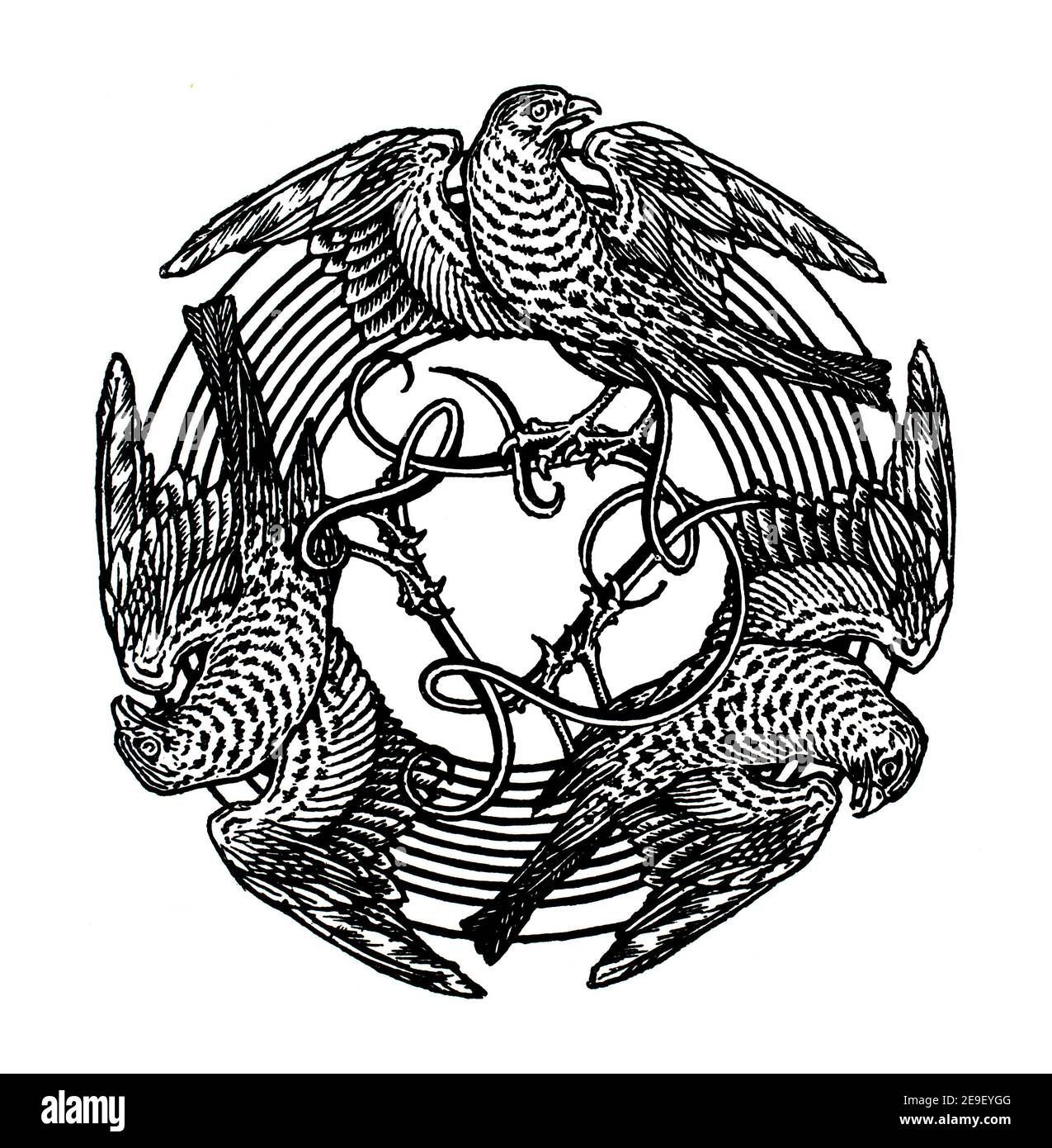 Kreisförmiges Exlibris für Fred Trehawk Davies, Linienillustration von Herbert P Horne, 1893 Band 1 des Studios an Illustrated Magazine of Fine and A Stockfoto