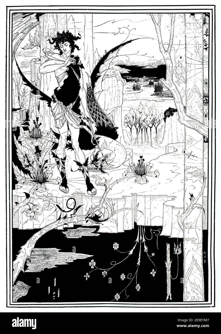 Siegfried, Akt 2 Zeichnung im Linien- und Waschdesign von Aubrey Beardsley aus dem Jahr 1893 Band 1, The Studio an Illustrated Magazine of Fine and Applied Art Stockfoto
