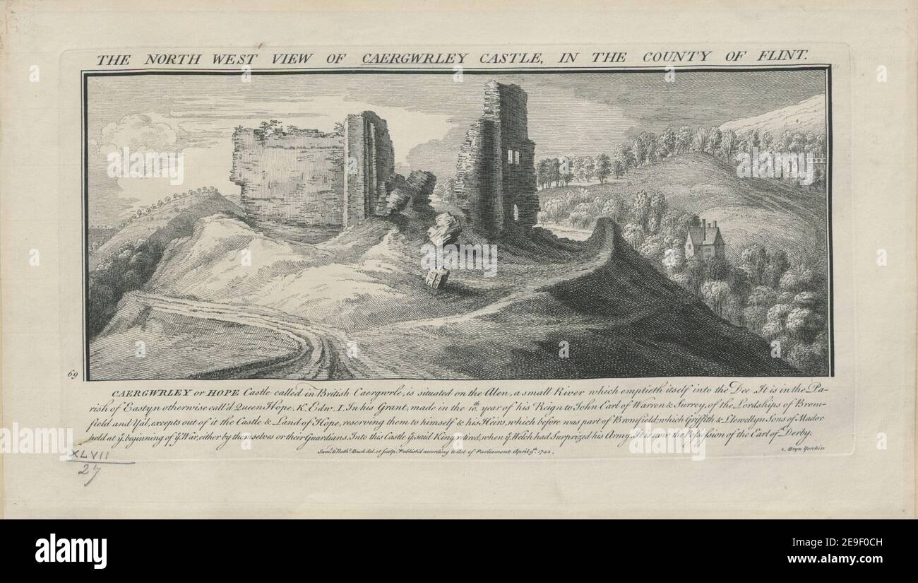 Der Nordwesten Blick auf Caergwrley Castle, in der Grafschaft Flint. Autor Buck, Samuel 47,27. Erscheinungsort: [London] Verlag: Veröffentlichung gemäß Gesetz des Parlaments 9. April, Erscheinungsdatum: 1742. Art des Artikels: 1 Druck Medium: Radierung und Gravur Abmessungen: Plattenmark 19,2 x 37,4 cm. Ehemaliger Besitzer: George III., König von Großbritannien, 1738-1820 Stockfoto