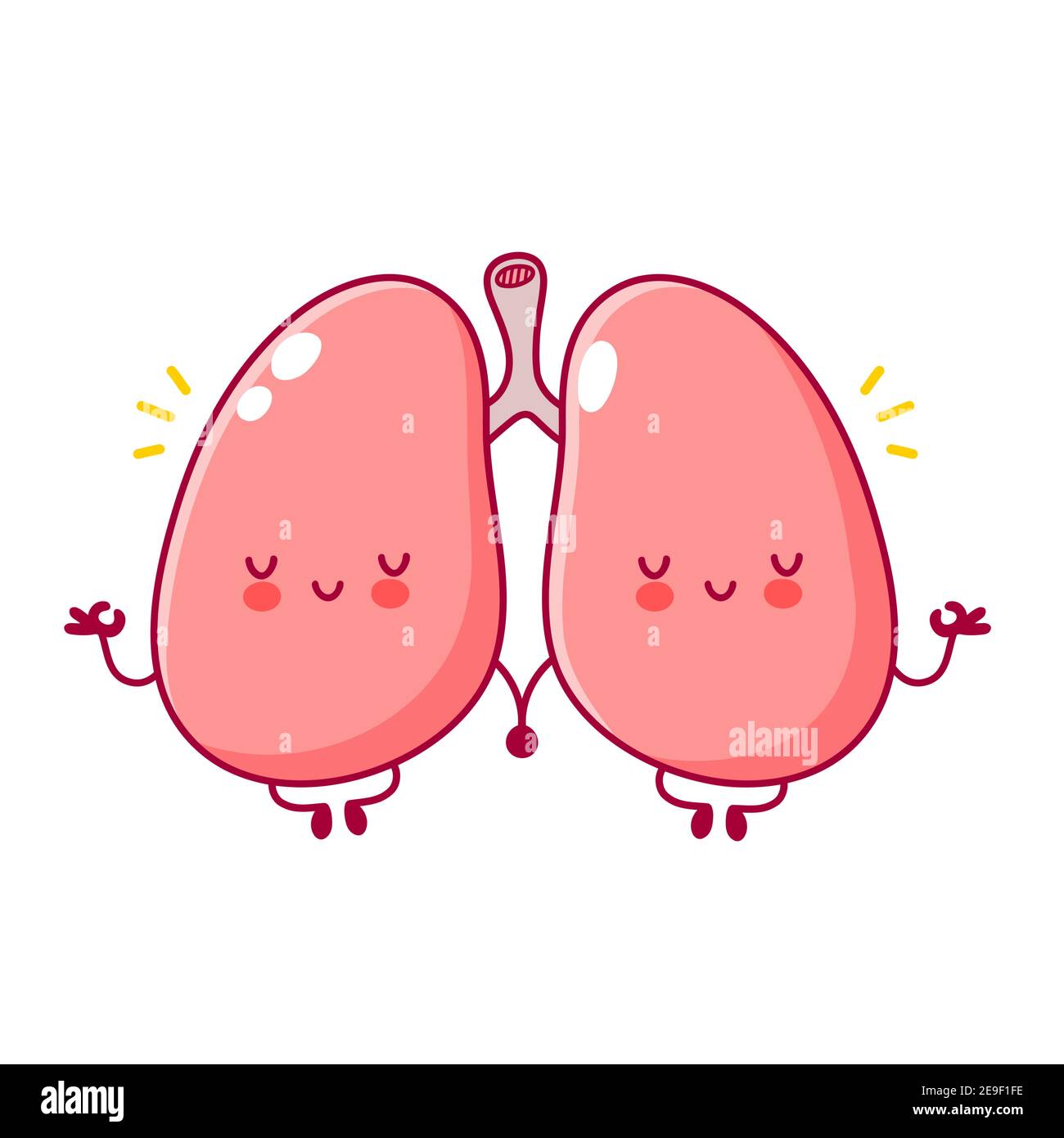 Nette lustige menschliche Lunge Organ Charakter meditieren in Yoga-Pose. Vektor flache Linie Cartoon kawaii Figur Illustration Symbol. Isoliert auf weißem Hintergrund. Lunge Organ Charakter Konzept Stock Vektor