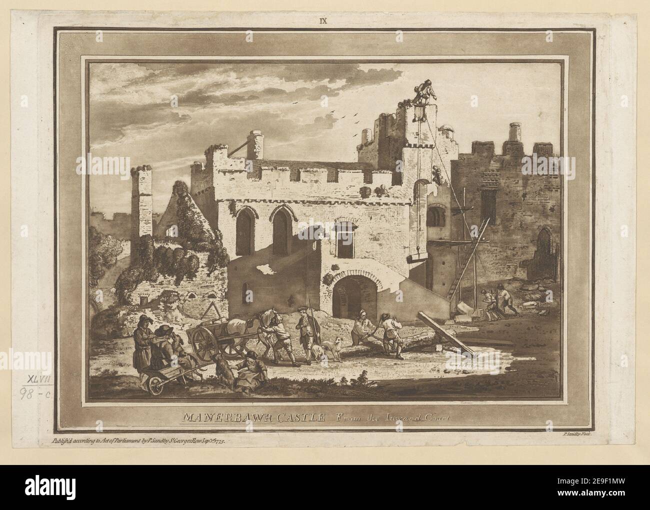 Manerbawr Burg aus dem Inneren Hof Autor Sandby, Paul 47,98.c. Ort der Veröffentlichung: [London] Verlag: Veröffentlichung nach dem Act of Parliament von P. Sandby St. Georges Row 1.Sept., Erscheinungsdatum: 1775. Art des Artikels: 1 Druck Medium: Radierung und Aquatinta mit Sepia-Waschung Maße: Plattenmark 23,8 X 31,6 cm. Ehemaliger Besitzer: George III., König von Großbritannien, 1738-1820 Stockfoto