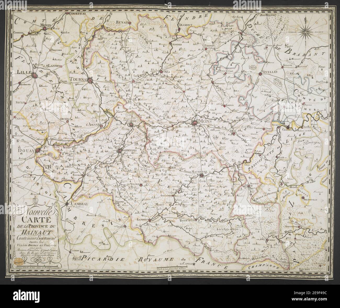 Nouvelle CARTE DE LA PROVINCE DU HENNEGAU Autor Vreese, L. de. 105,15. Erscheinungsort: [Gent] Verlag: Par L. de Vreese Geometer et Geographe a Gand, Erscheinungsdatum: 1794. Objekttyp: 1 Karte Medium: Kupferstich Maße: 57,1 x 69,8 cm ehemaliger Besitzer: George III, König von Großbritannien, 1738-1820 Stockfoto