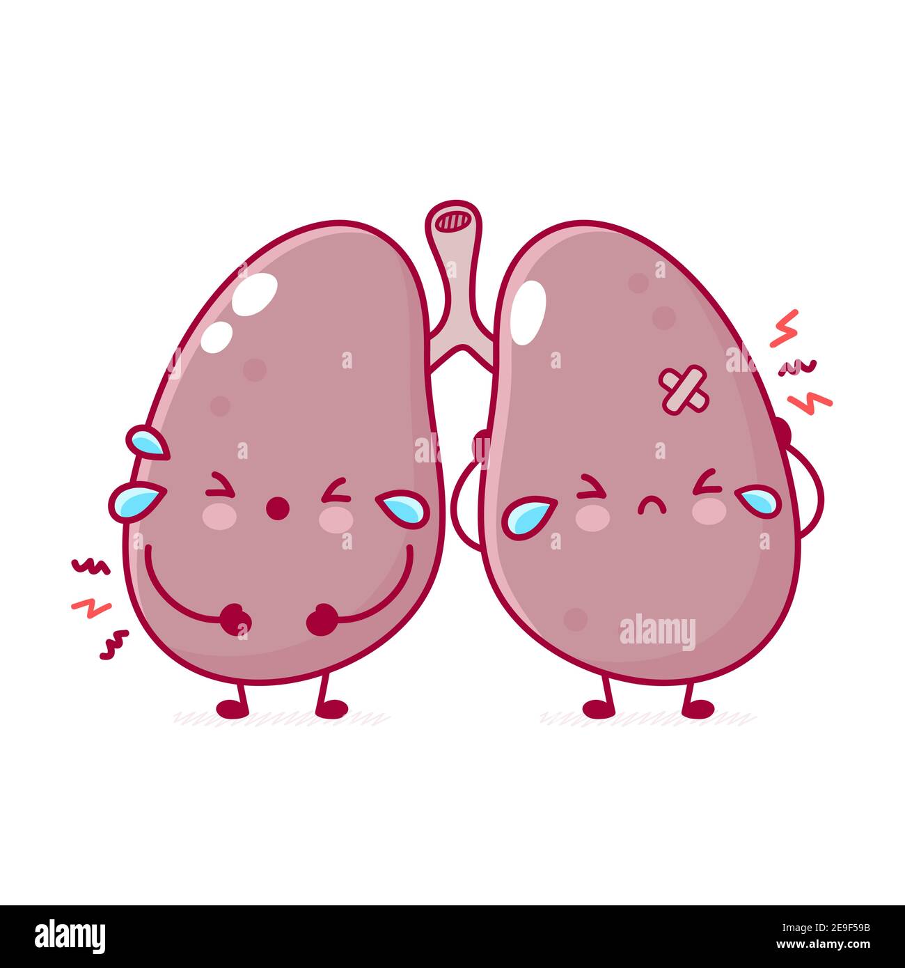 Niedliche traurige Schrei kränkliche Lunge Organ Charakter. Vektor flache Linie Cartoon kawaii Figur Illustration Symbol. Isoliert auf weißem Hintergrund. Lunge krankes Organ, Krankheit Charakter Konzept Stock Vektor Niedliche traurige Schrei kränkliche Lunge Organ Charakter. Vektor flache Linie Cartoon kawaii Figur Illustration Symbol. Isoliert auf weißem Hintergrund. Lunge krankes Organ, Krankheit Charakter Konzept Stock Vektor