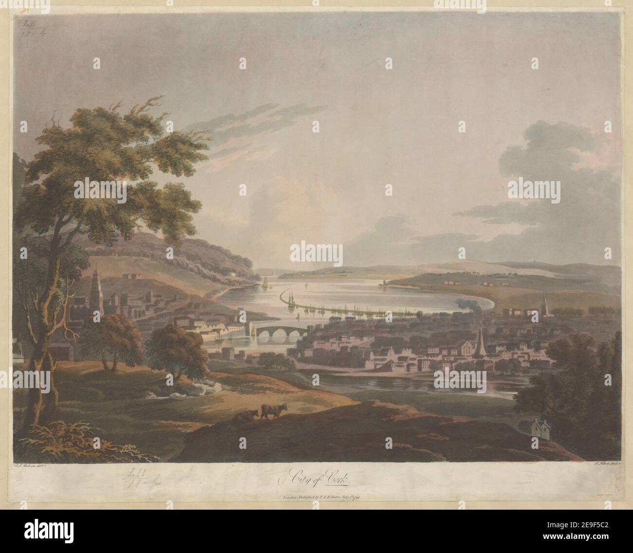 Stadt Cork. Autor Alken, Samuel 52,18.B. Erscheinungsort: London Verlag: Herausgegeben von T.S. Roberts, Erscheinungsdatum: Juli 1st 1799. Art des Artikels: 1 Druck Medium: Aquatinta und Radierung mit Handkolorierung Maße: Blatt 35,1 x 43,6 cm ehemaliger Besitzer: George III., König von Großbritannien, 1738-1820 Stockfoto