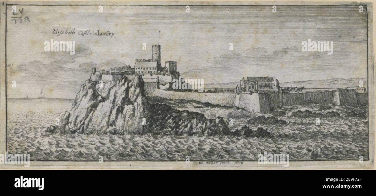 Elizabeth Castle in Iarsey. Autor Hollar, Wenzel 55,77.a,1. Erscheinungsort: [London] Verlag: [Unbekannter Verlag]., Erscheinungsdatum: [1650 c.] Objekttyp: 1 Druckmedium: Radierung Maße: Blatt 6,2 x 14,0 [im Plattenmark beschnitten]. Ehemaliger Besitzer: George III., König von Großbritannien, 1738-1820 Stockfoto