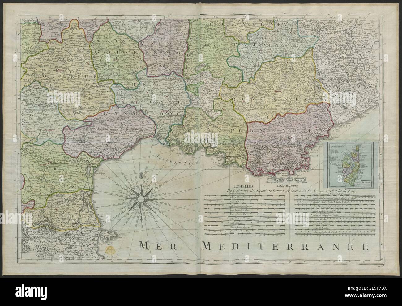 CARTE DE FRANCE DIVISEÃÅE EN 83 DEPARTEMENTS Karteninformationen: Titel: CARTE DE FRANCE DIVISEÃÅE EN 83 DEPARTEMENTS 56,36.c-h. Erscheinungsort: A PARIS Herausgeber: Chez le Sr. Desnos, Ing. GeÃÅographe et Libraire de Sa majeste Danoise, rue S. Jacq. au Glove, No,254, Erscheinungsdatum: [1791] Objekttyp: 1 Karte Medium: Handkolorierter Kupferstich Maße: 148,5 x 145,6 cm, auf Blättern 49,5 x 72,8 cm ehemaliger Besitzer: George III., König von Großbritannien, 1738-1820 Stockfoto