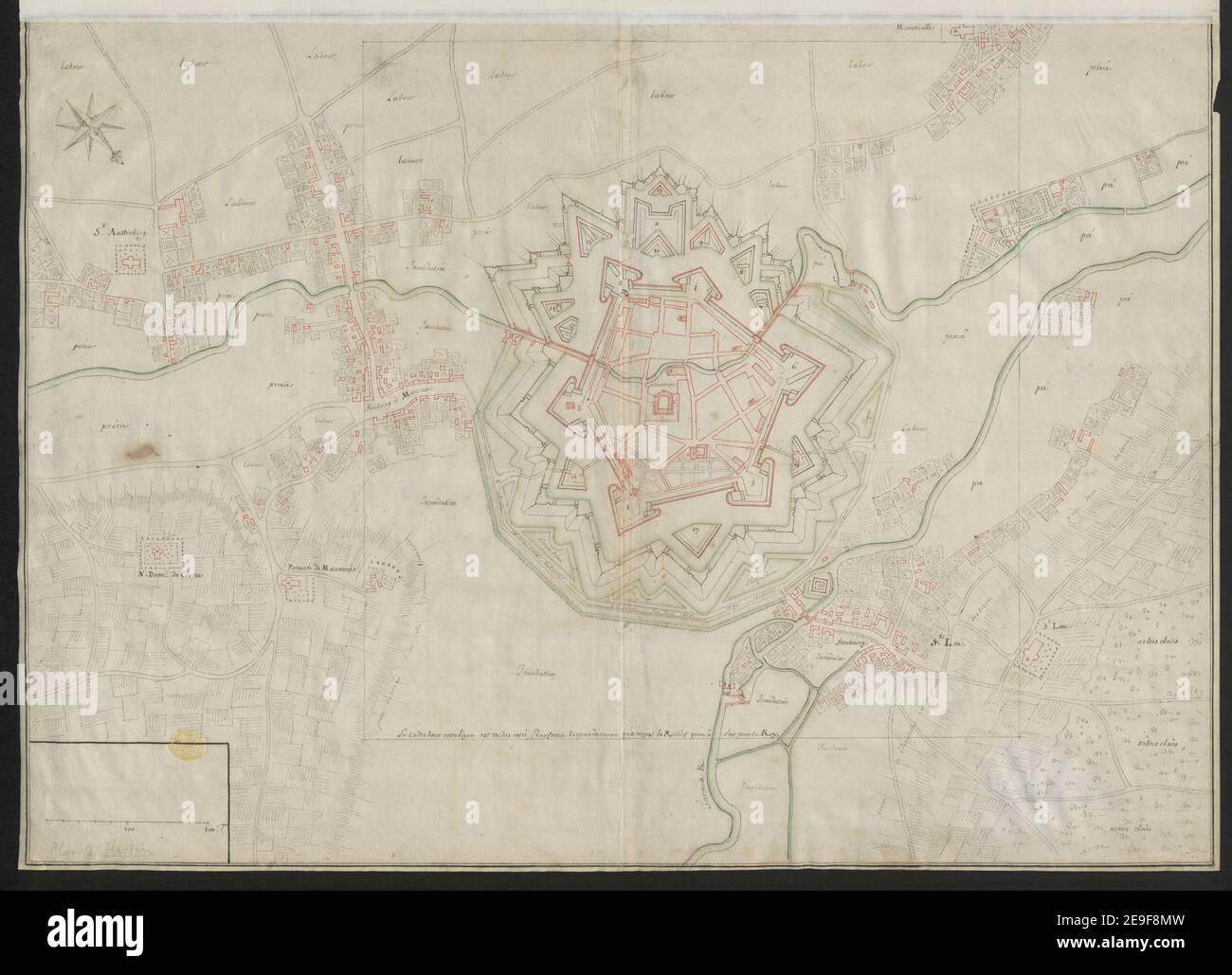 Plan de Hesdin. Karteninformationen: Titel: Plan de Hesdin. 58,85. Erscheinungsdatum: [Ca. 1720] Objekttyp: 1 Karte Medium: Tusche und Wäsche Maße: 46,3 x 64,8 cm ehemaliger Besitzer: George III., König von Großbritannien, 1738-1820 Stockfoto