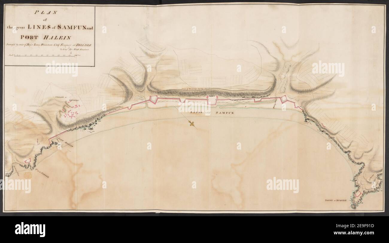 PROJEKT von den großen LINIEN von SAMFUN und DEM HAFEN HALEIN. Autor Welsh, Abraham 59,72. Veröffentlichungsdatum: [Ungefähr 1761] Artikeltyp: 1 Karte Medium: Ink and wash Größe: 47,7 x 89 cm ehemaliger Besitzer: George III, King of Great Britain, 1738-1820 Stockfoto