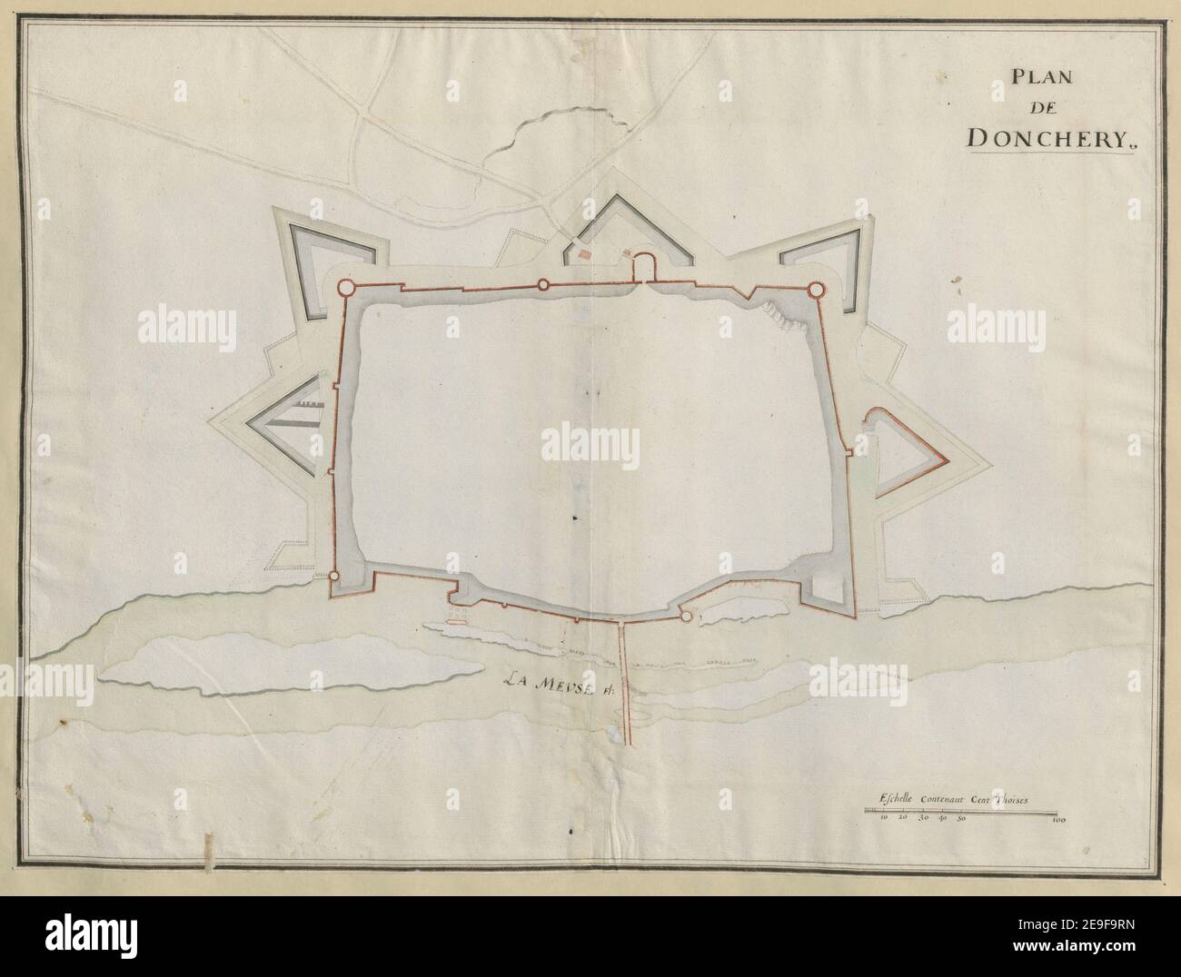 PLAN DE DONCHERY. Karteninformationen: Titel: PLAN DE DONCHERY. 60,78. Erscheinungsdatum: [Ca. 1650] Objekttyp: 1 Karte Medium: Tusche und Wäsche Maße: 42,2 x 56,7 cm ehemaliger Besitzer: George III., König von Großbritannien, 1738-1820 Stockfoto