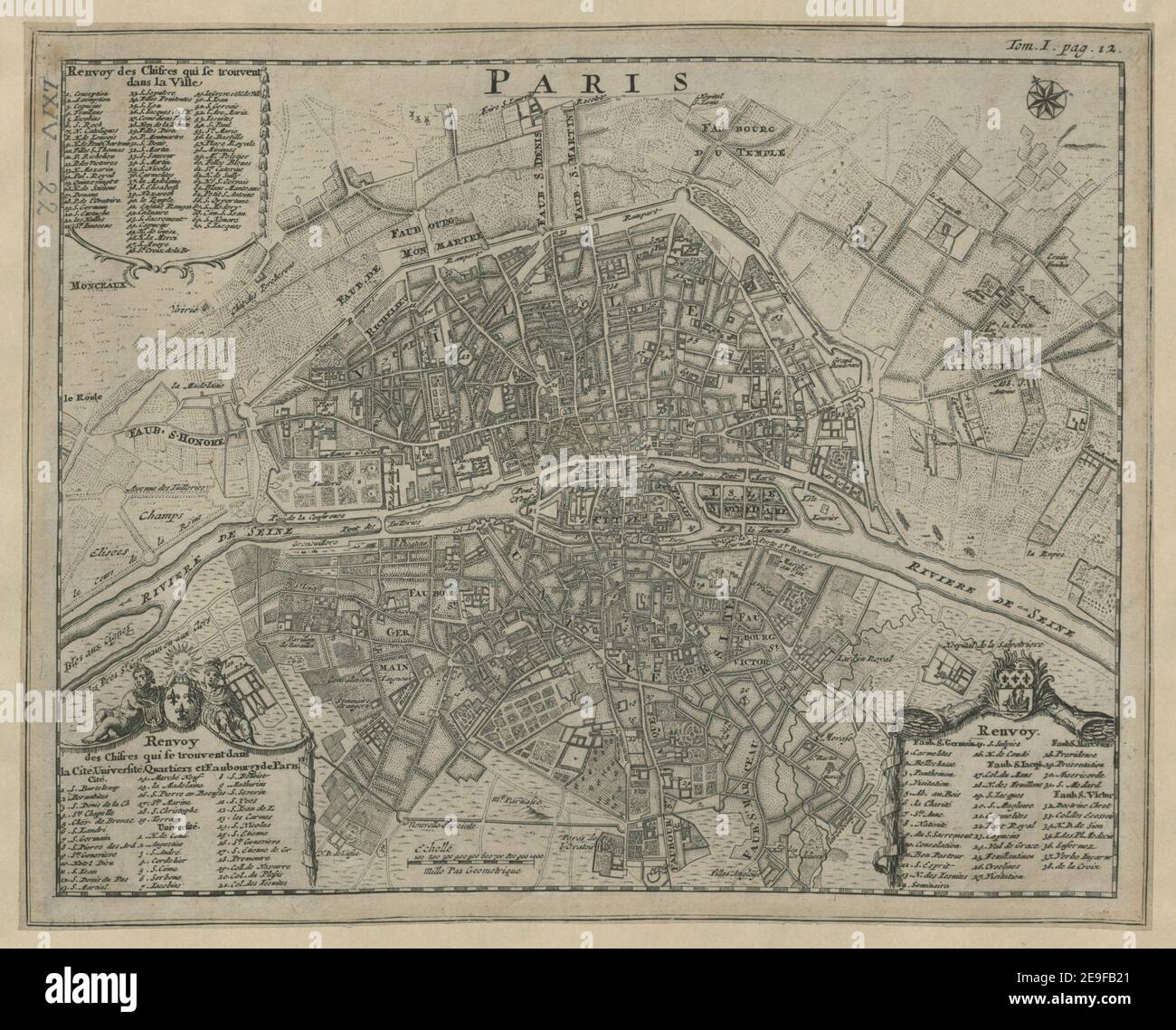 PARIS. Karteninformationen: Titel: PARIS. 64,22. Ort der Veröffentlichung: [Paris?] Verlag: [Verlag nicht identifiziert] Erscheinungsdatum: [Zwischen 1700 und 1750?] Objekttyp: 1 Karte Medium: Kupferstich Maße: 21,8 x 28 cm ehemaliger Besitzer: George III, König von Großbritannien, 1738-1820 Stockfoto