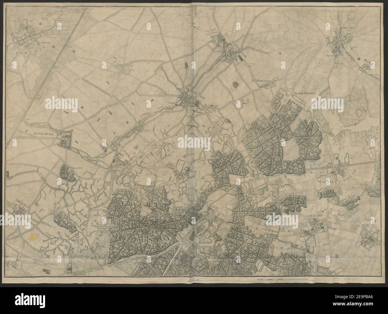 ENVIRONS DE PARIS Autor Lagrive, Jean de 64,7.1. Erscheinungsort: [Paris] Verlag: De l'Imprimerie de [Scratched off] Erscheinungsdatum: [Zwischen 1730 und 1740] Artikeltyp: 1 Karte Medium: Kupferstich, gedruckt auf neun Blättern Maße: 58,7 x 83 cm ehemaliger Besitzer: George III, König von Großbritannien, 1738-1820 Stockfoto