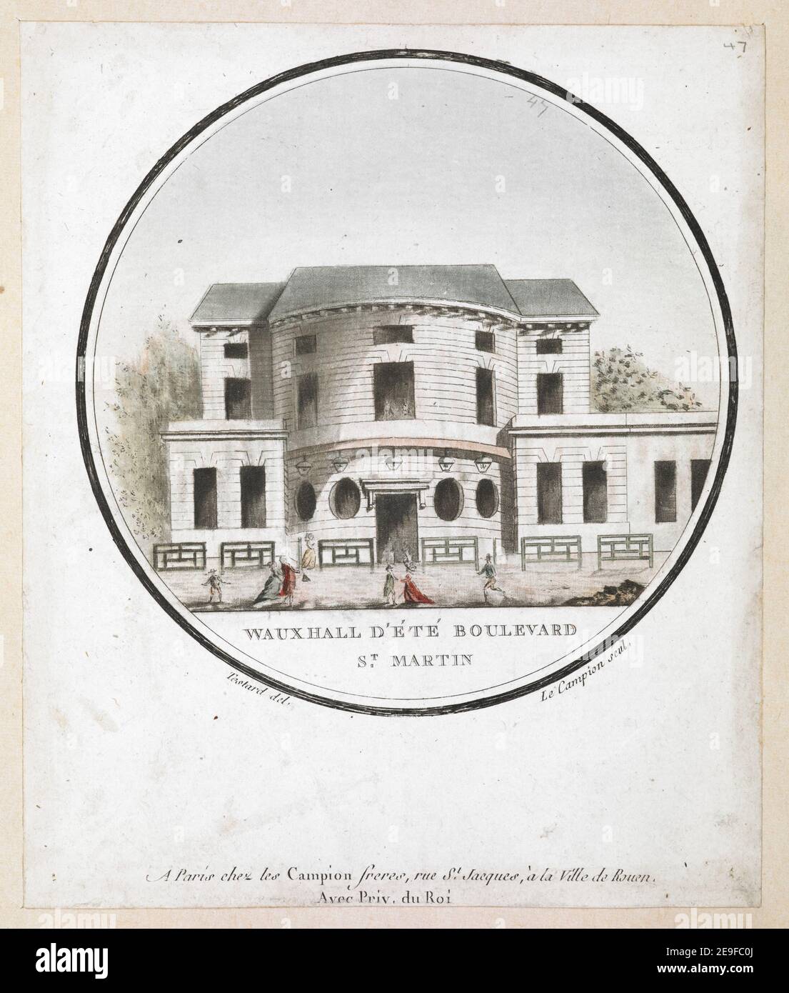 WAUXHALL D'EÃÅTEÃÅ BOULEVARD ST MARTIN. Autor Le Campion, Joseph Alexandre 65,4.2,47. Erscheinungsort: A Paris Verlag: chez les Campions freres, rue St Jacques, aÃÄ la Ville de Rouen, Avec Priv.-du ROI., Erscheinungsdatum: [Zwischen 1785-1792] Objekttyp: 1 Druckmedium: Radierung mit Handkolorierung Maße: Blatt 14,9 x 12,4 cm. Ehemaliger Besitzer: George III., König von Großbritannien, 1738-1820 Stockfoto