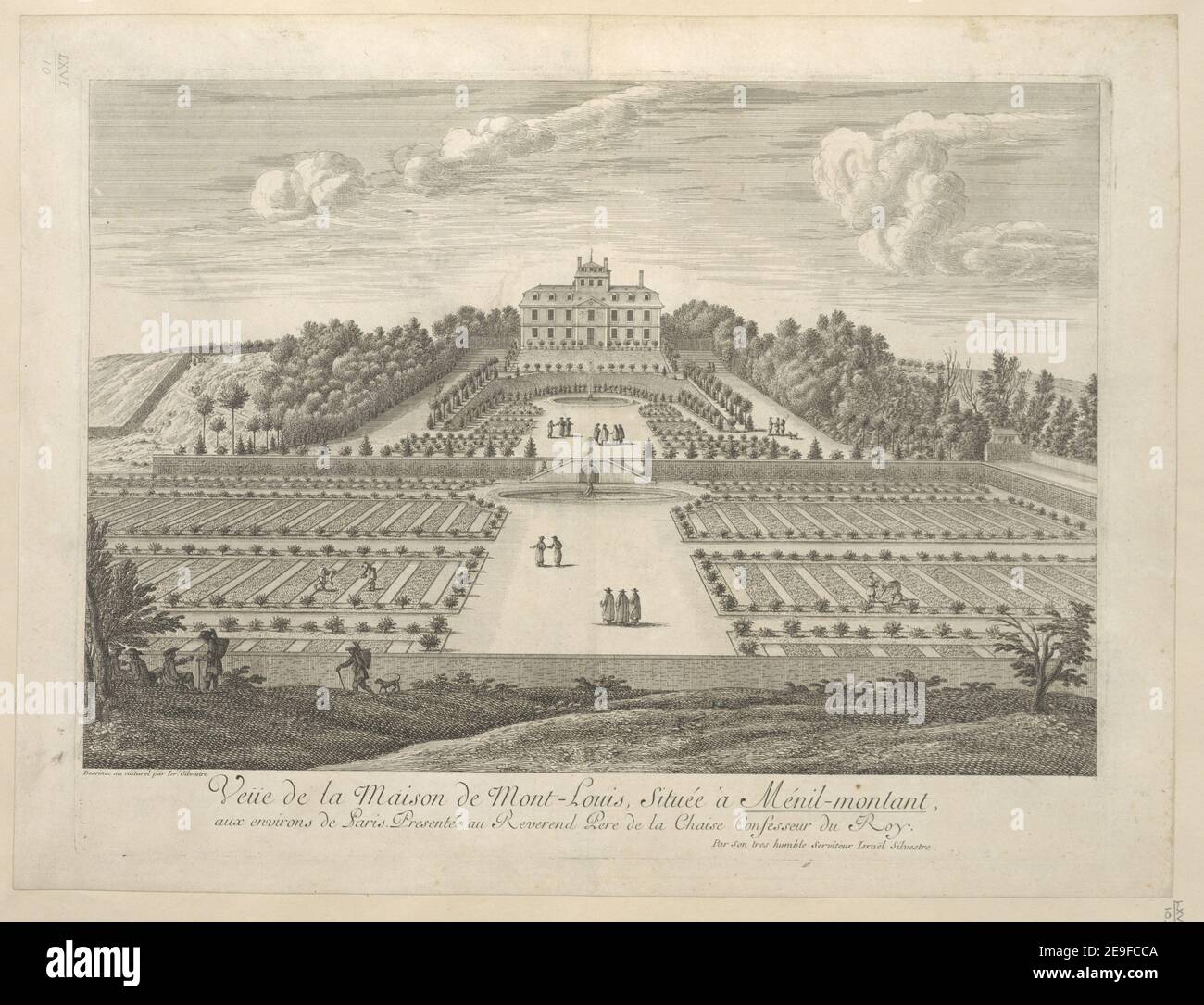 VeuÃàe de la Maison de Mont Louis, SitueÃÅe aÃÄ Menil montant Autor Silvestre, IsraeÃàl 66,10. Erscheinungsort: [Paris] Verlag: [Israel Silvestre?] Erscheinungsdatum: [Zwischen 1675 und 1691] Objekttyp: 1 Druckmedium: Radierung Maße: Plattenmark 38,5 x 50,2 cm, auf Blatt 43 x 56,3 cm ehemaliger Besitzer: George III., König von Großbritannien, 1738-1820 Stockfoto
