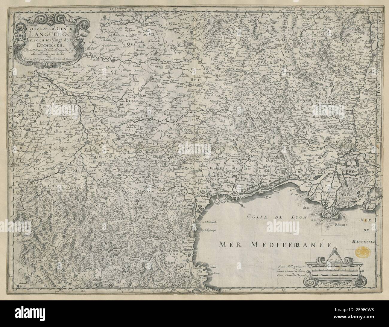 GOUVERNEM.T GEN.RAL DU LANGUEDOC Autor Sanson, Nicolas 67,2. Erscheinungsort: [Paris] Verlag: [Nicolas Sanson d'Abbeville] Rue de l'Arbre Secq pres de St. Germain de l'Auxerois, Erscheinungsdatum: 1651. Objekttyp: 1 Karte Medium: Kupferstich Maße: 41,3 x 54 cm ehemaliger Besitzer: George III, König von Großbritannien, 1738-1820 Stockfoto