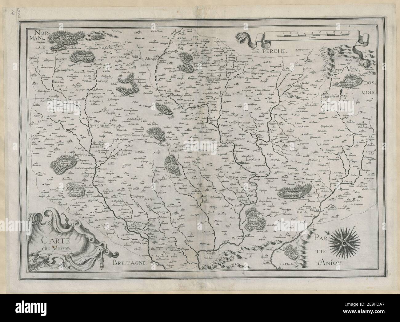 Carte du Maine. Autor Tassin, Christophe Nicolas 68,14. Erscheinungsort: [Paris] Verlag: [Tassin?] Veröffentlichungsdatum: [1634 c.] Objekttyp: 1 Karte Medium: Kupferstich Maße: 34,4 x 48,8 cm ehemaliger Besitzer: George III, König von Großbritannien, 1738-1820 Stockfoto