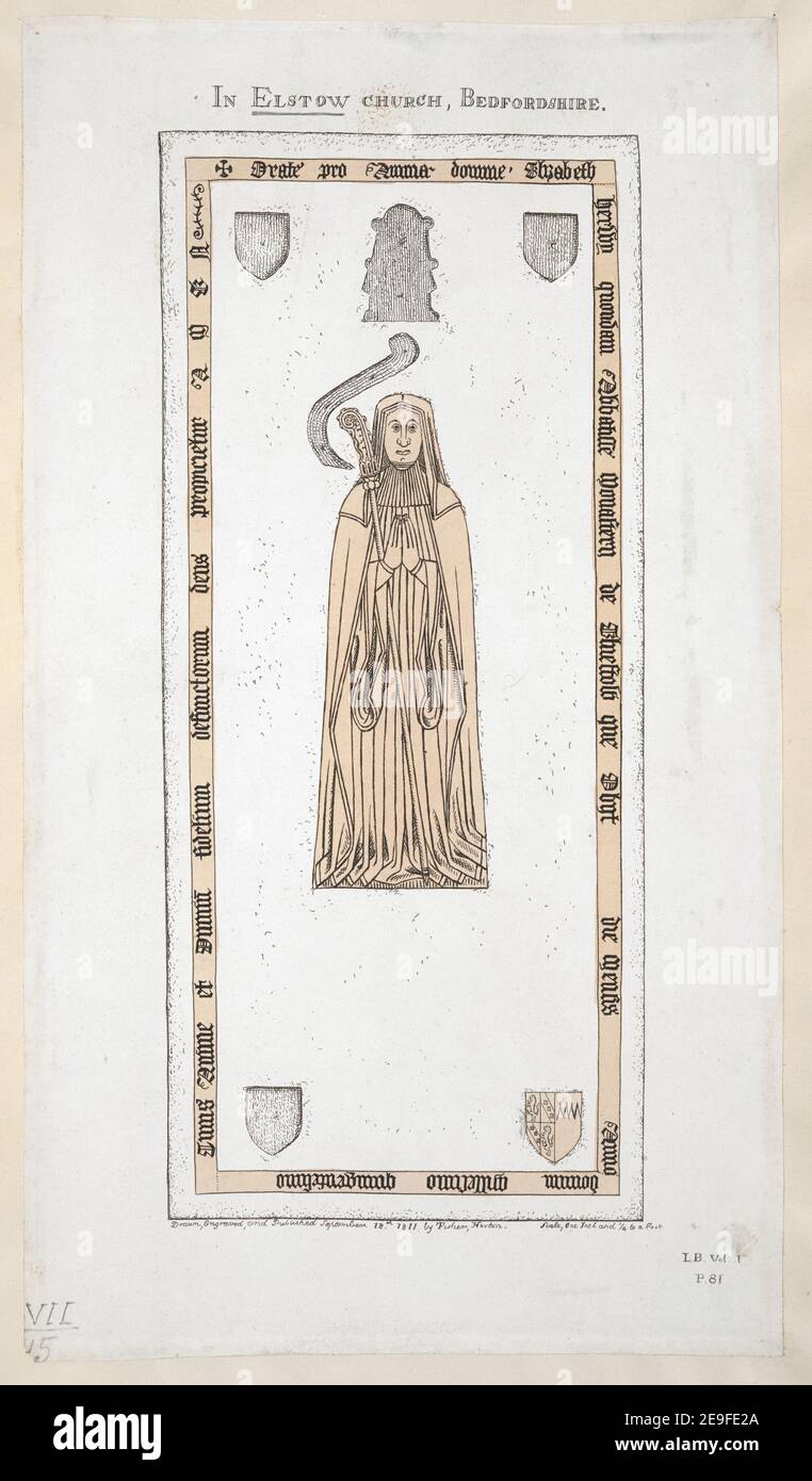 IN ELSTOW CHURCH, BEDFORDSHIRE. Autor Fisher, Thomas 7,15. Erscheinungsort: [London] Verlag: Drawn, Graved and Published September 18th 1811 by Fisher, Hoxton., Erscheinungsdatum: [September 18 1811] Artikeltyp: 1 Druckmedium: Radierung mit Handkolorierung Maße: Blatt 30,9 x 17,6 cm Ex-Besitzer: George III, King of Great Britain, 1738-1820 Stockfoto