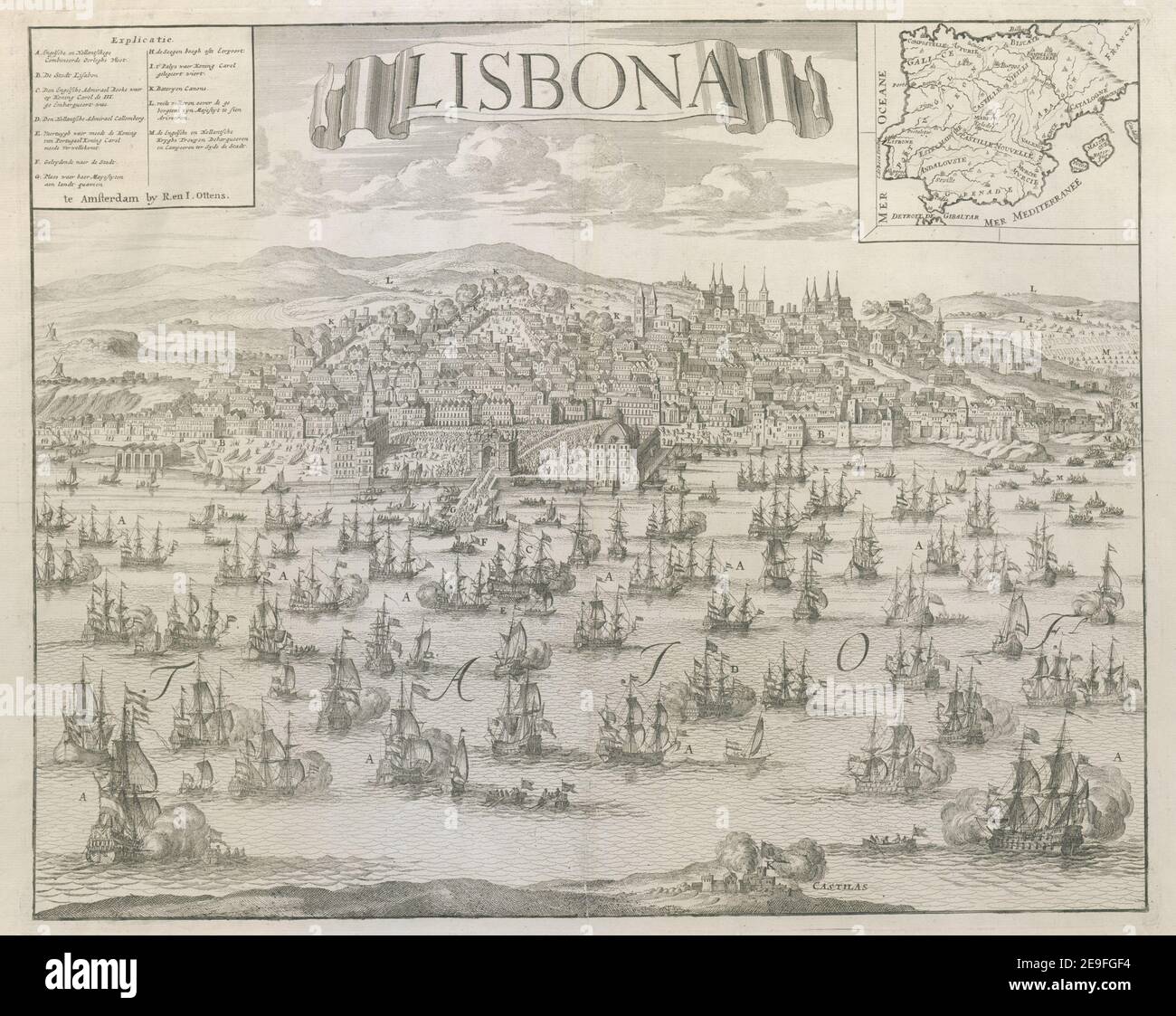 LISBONA. Autor Ottens, R. 74,65. Erscheinungsort: te Amsterdam Verlag: Von R. en I. Ottens, Erscheinungsdatum: [Zwischen 1725 und 1750] Artikeltyp: 1 Druckmedium: Radierung und Gravur Maße: Platemark 42,5 x 53,3 cm, auf Blatt 50,4 x 62,9 cm ehemaliger Besitzer: George III., König von Großbritannien, 1738-1820 Stockfoto