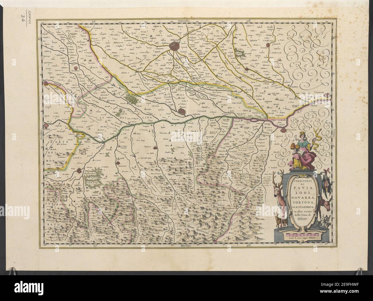 TERRITORIO DI PAVIA, LODI, NOVARRA, TORTONA, ALESSANDRIA et altri vicini dello Stato di Milano. Autor Blaeu, Joan 77,26. Erscheinungsort: [Amsterdam] Verlag: [Joan Blaeu] Erscheinungsdatum: [1643-] Objekttyp: 1 Karte Medium: Handkolorierter Kupferstich Maße: 37,9 x 47,5 cm ehemaliger Besitzer: George III., König von Großbritannien, 1738-1820 Stockfoto