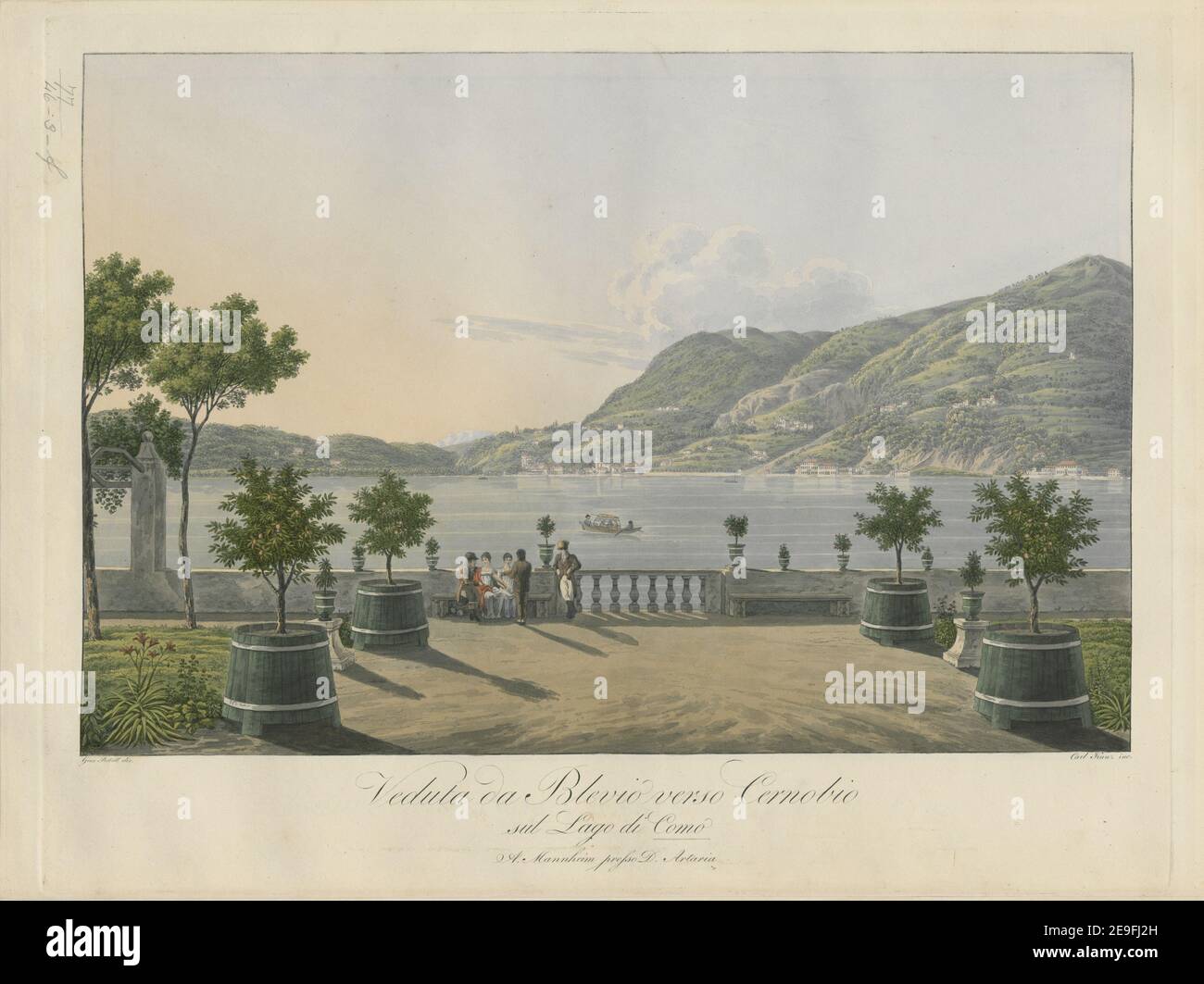 Veduta da Blevio verso Cenobio sul Lago di Como Autor Kunz, Carl Friedrich 77,46.3.f. Erscheinungsort: A Mannheim Verlag: Presso D'Artaria, Erscheinungsdatum: [Zwischen 1810 und 1820] Artikeltyp: 1 Print Medium: Handkolorierte Radierung Maße: Platemark 38,7 x 49,7 auf Blatt 39,7 x 53 cm Ex-Besitzer: George III, King of Great Britain, 1738-1820 Stockfoto