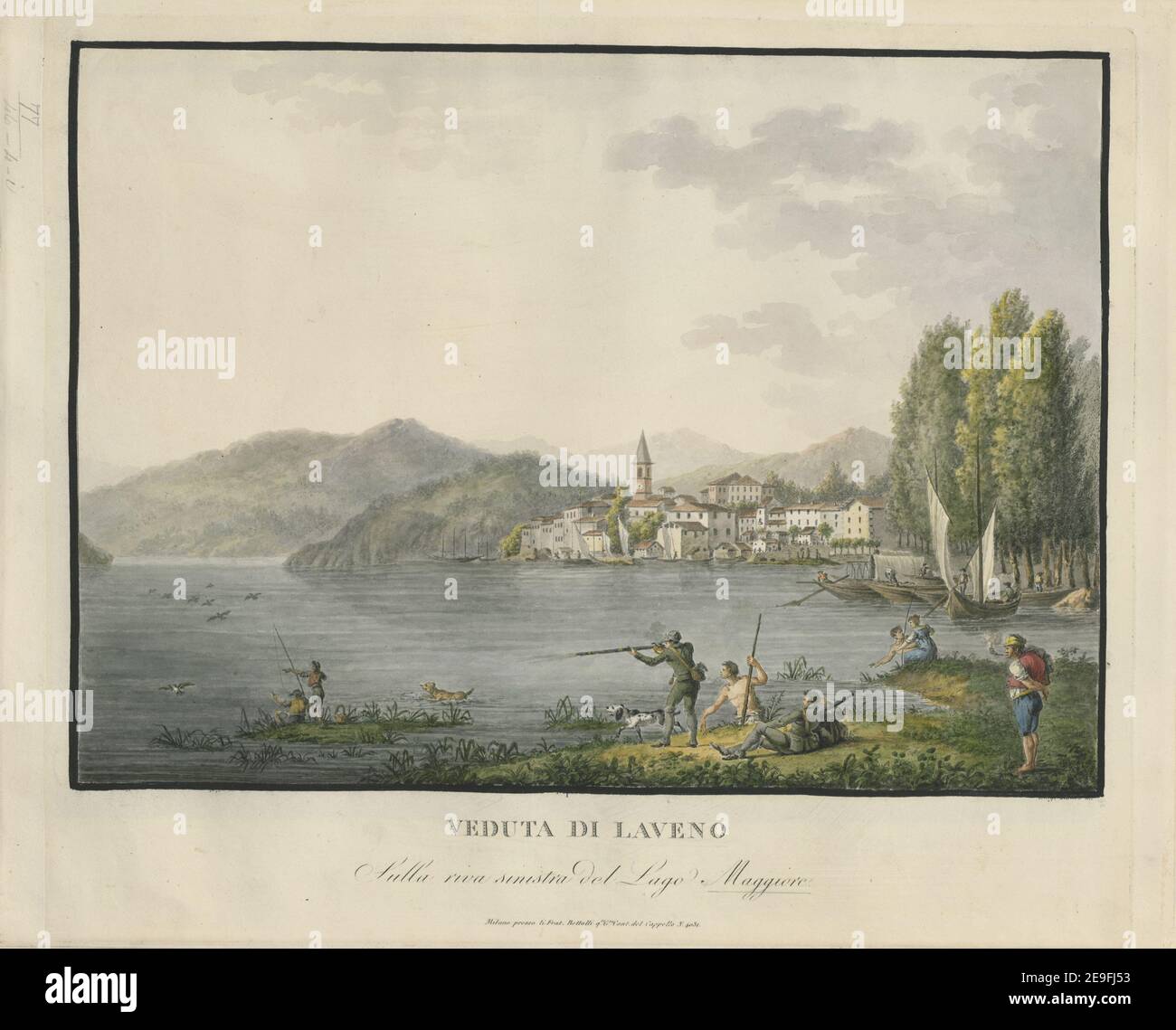 VEDUTA DI LAVENO Sulla riva sinistra del Lago Maggiore. Autor Rados, Luigi 77,46.4.i. Erscheinungsort: Mailand Verlag: Presso li Frat. Bettalli q.m G.o Contr. Del Cappello N¬∞ 4031, Erscheinungsdatum: [Zwischen 1814 und 1820] Artikeltyp: 1 Druck Medium: Handkolorierte Radierung Maße: Platemark 39,5 x 46,3 cm, auf Blatt 40,7 x 50,1 cm ehemaliger Besitzer: George III., König von Großbritannien, 1738-1820 Stockfoto